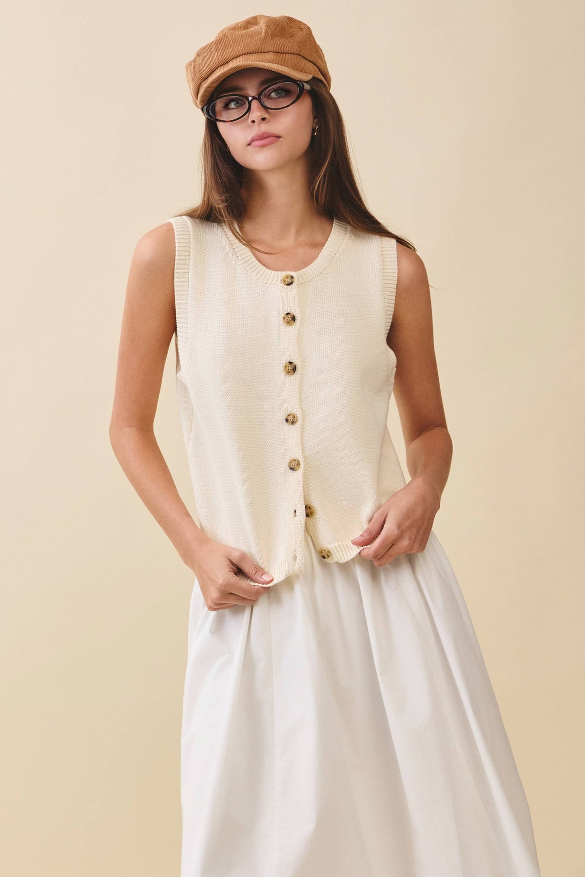 Button Front Knit Vest Top