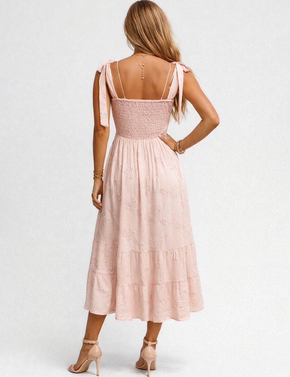 Embroidery Square Neck Midi Dress