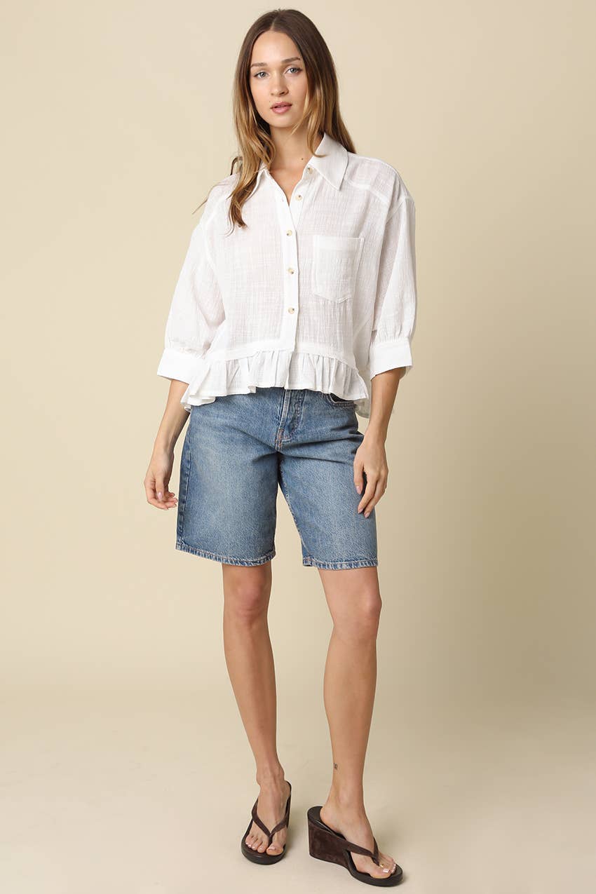 Kali Button Front Ruffle Hem Top