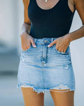 Distressed Denim Mini Skirt