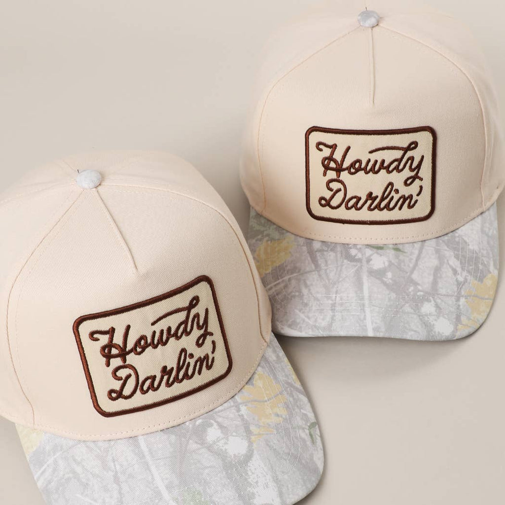 Howdy Darlin' Embroidered Patch Camo Brim Trucker Hat