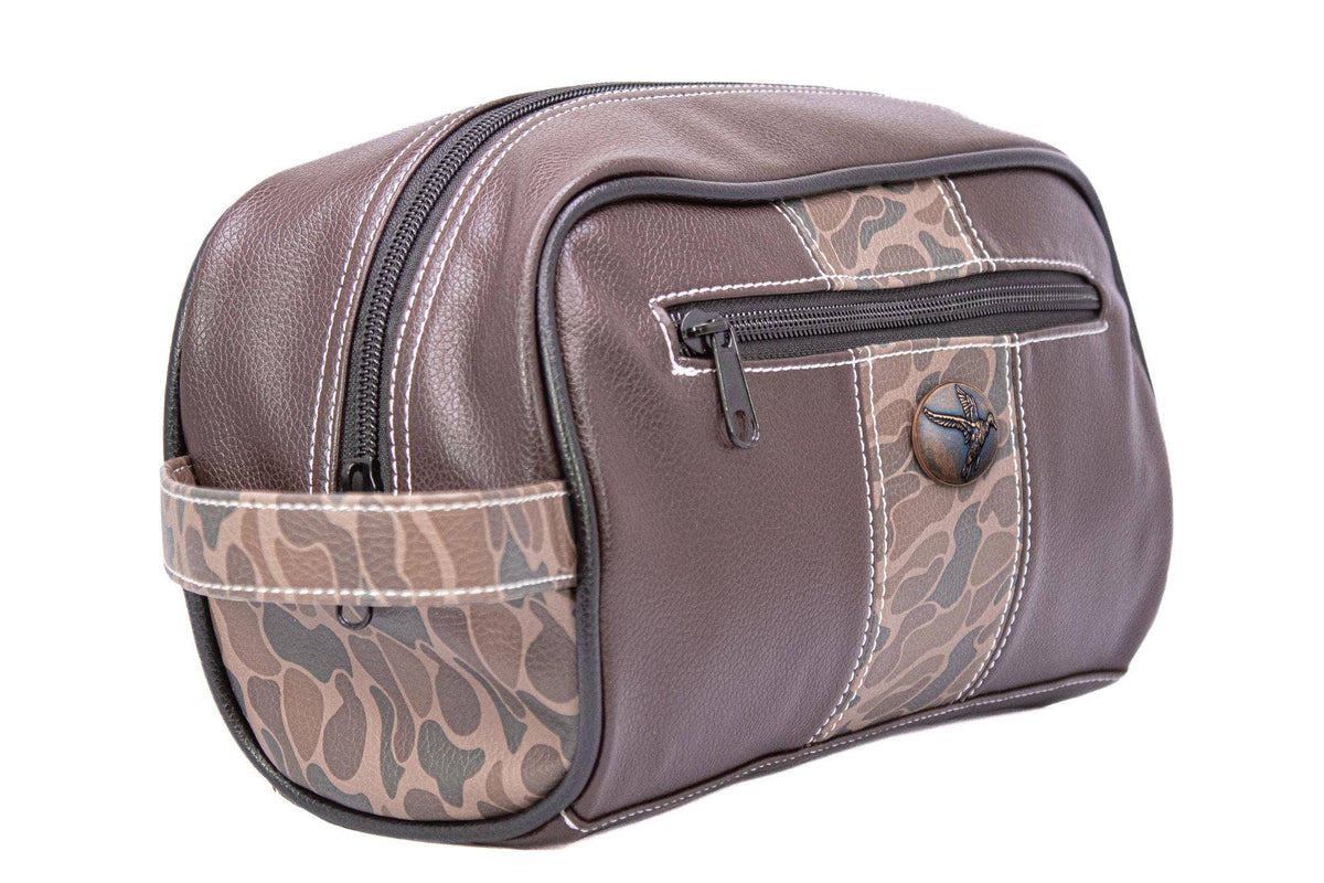 Mallard Brown Pebble Old School Camo Men's Toiletry Dopp Bag.