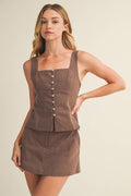 Tailored Square Neck Buttoned Corset Top