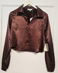 Brown Satin Button Up
