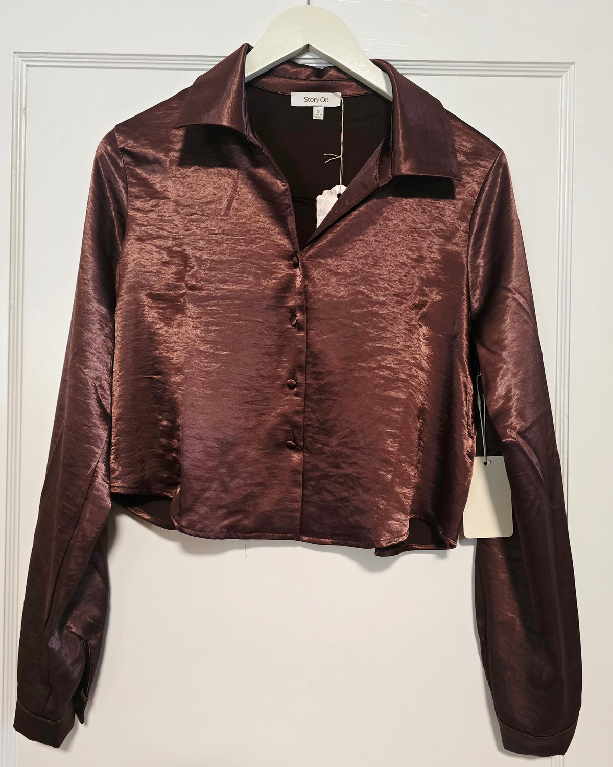 Brown Satin Button Up