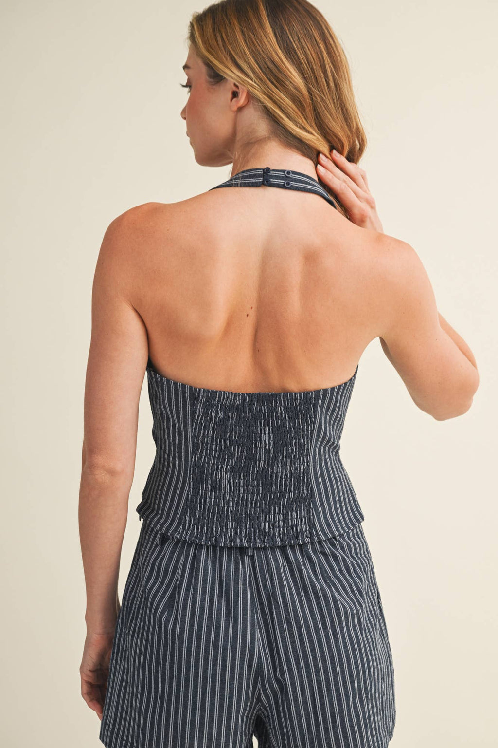 Pinstripe Smocked Halter Top