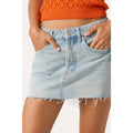 DISTRESSED HEM WASHED DENIM MINI SKIRT