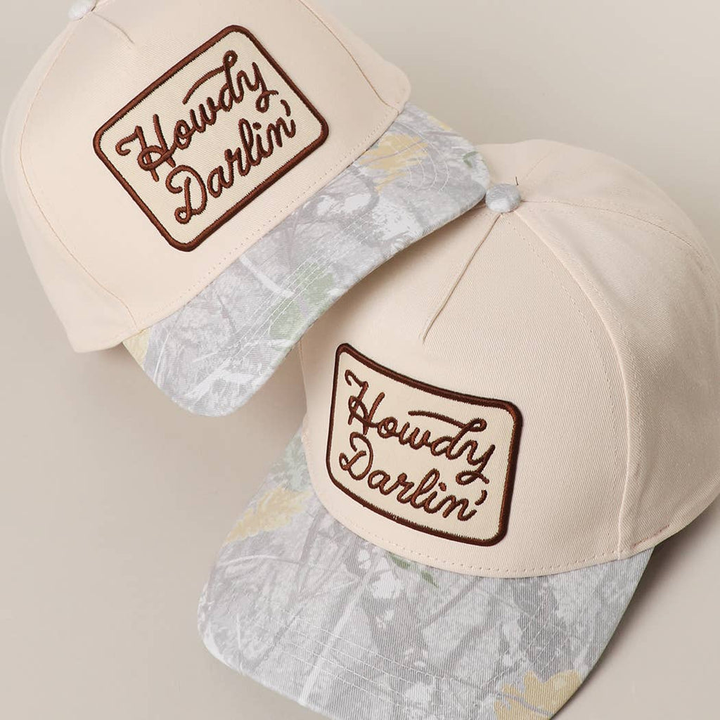 Howdy Darlin' Embroidered Patch Camo Brim Trucker Hat