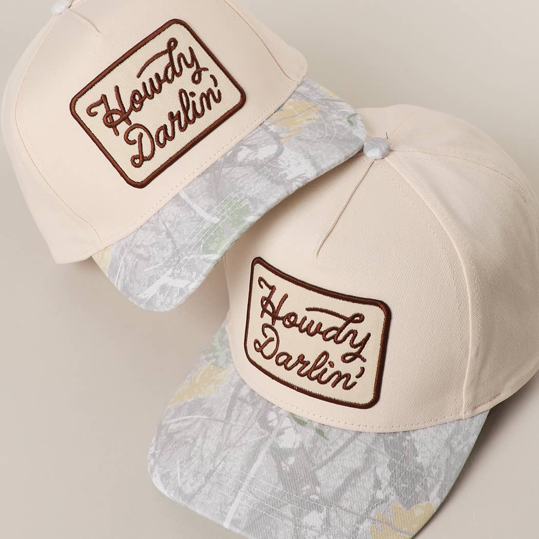 Howdy Darlin' Embroidered Patch Camo Brim Trucker Hat
