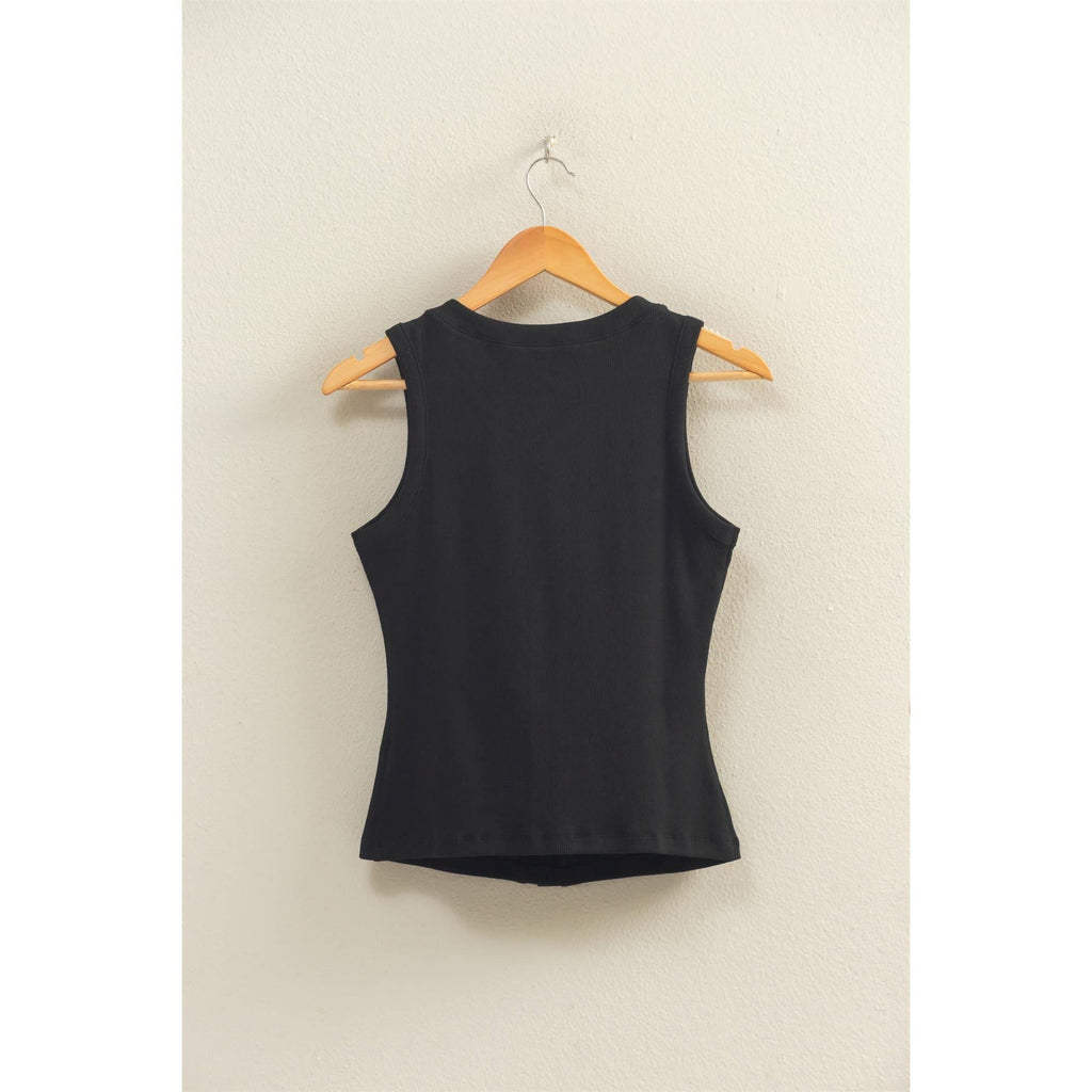 Ribbed Button Front Tank Top
