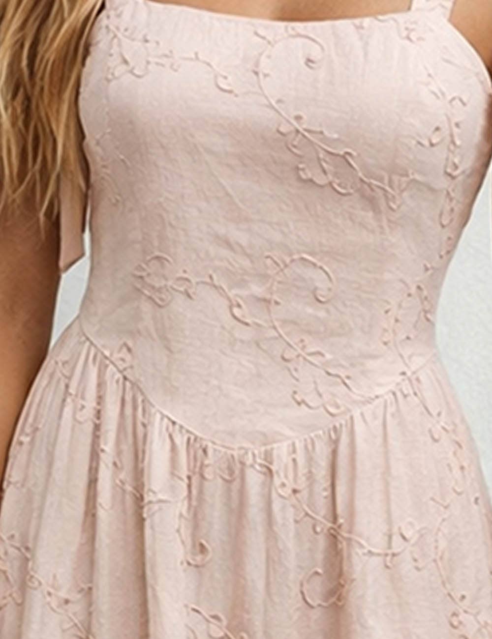 Embroidery Square Neck Midi Dress