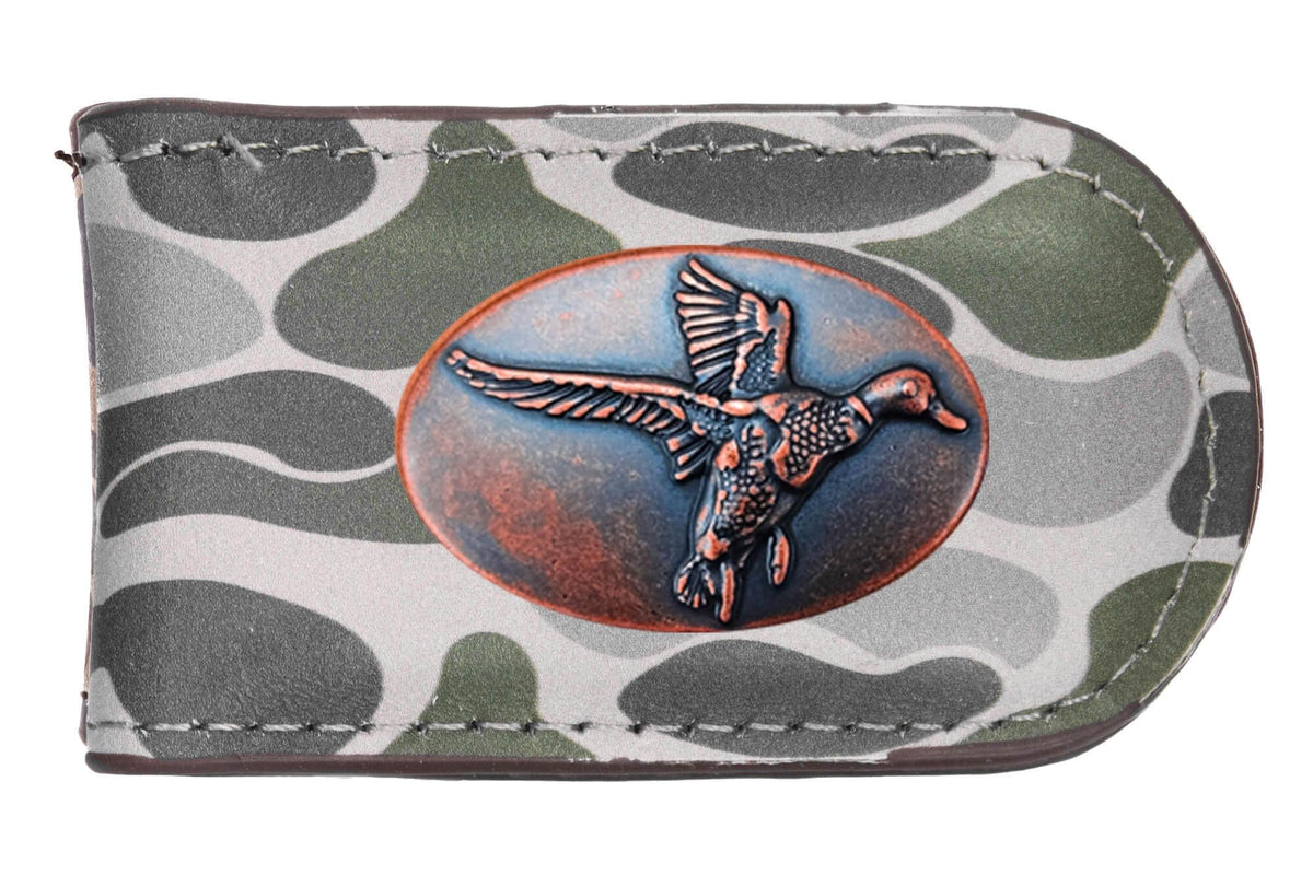 Mallard Men's Old School Camo Leather Money Clip.