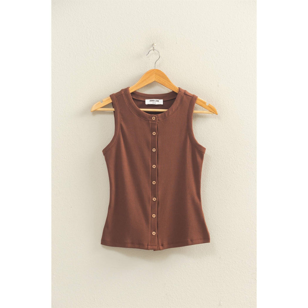 Ribbed Button Front Tank Top