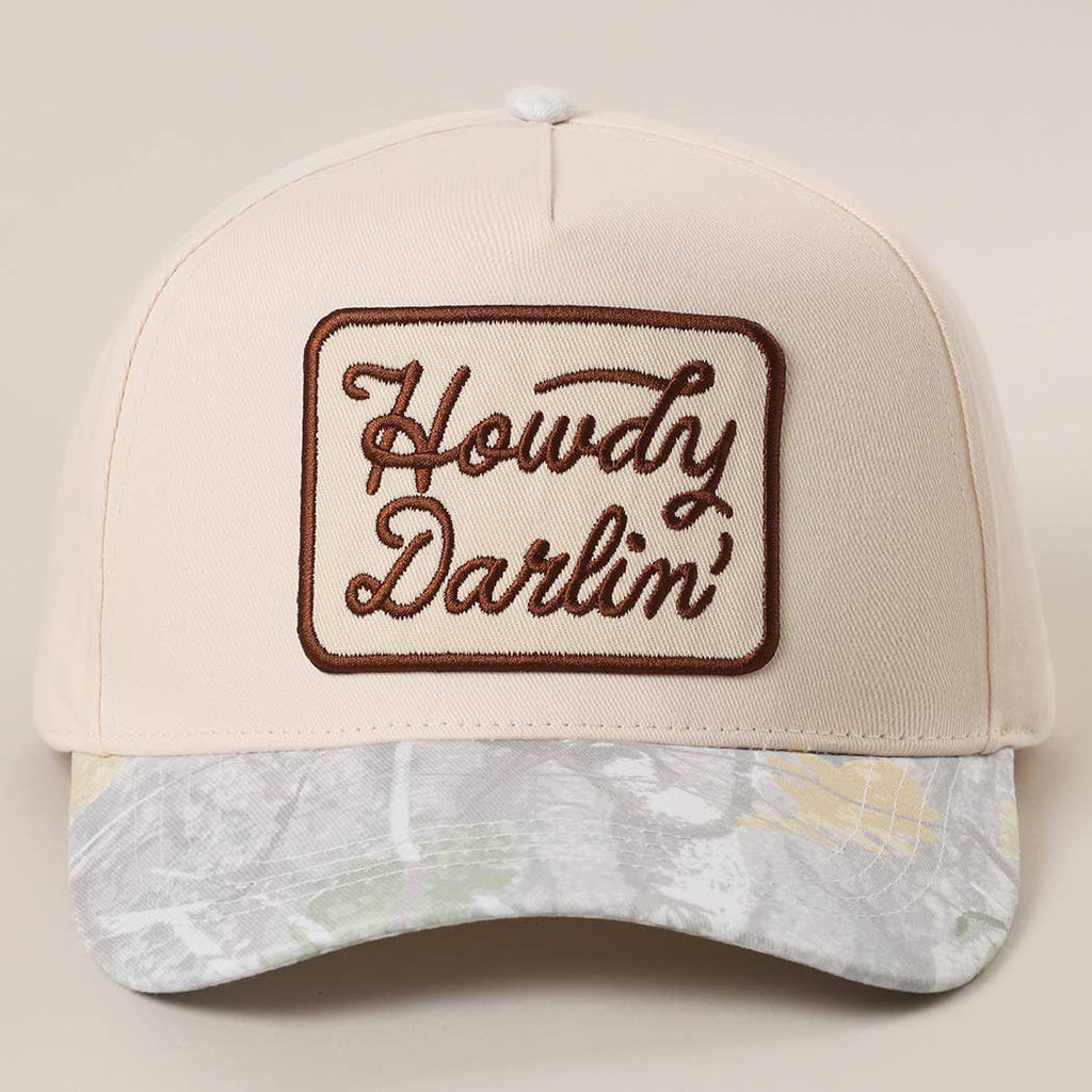 Howdy Darlin' Embroidered Patch Camo Brim Trucker Hat