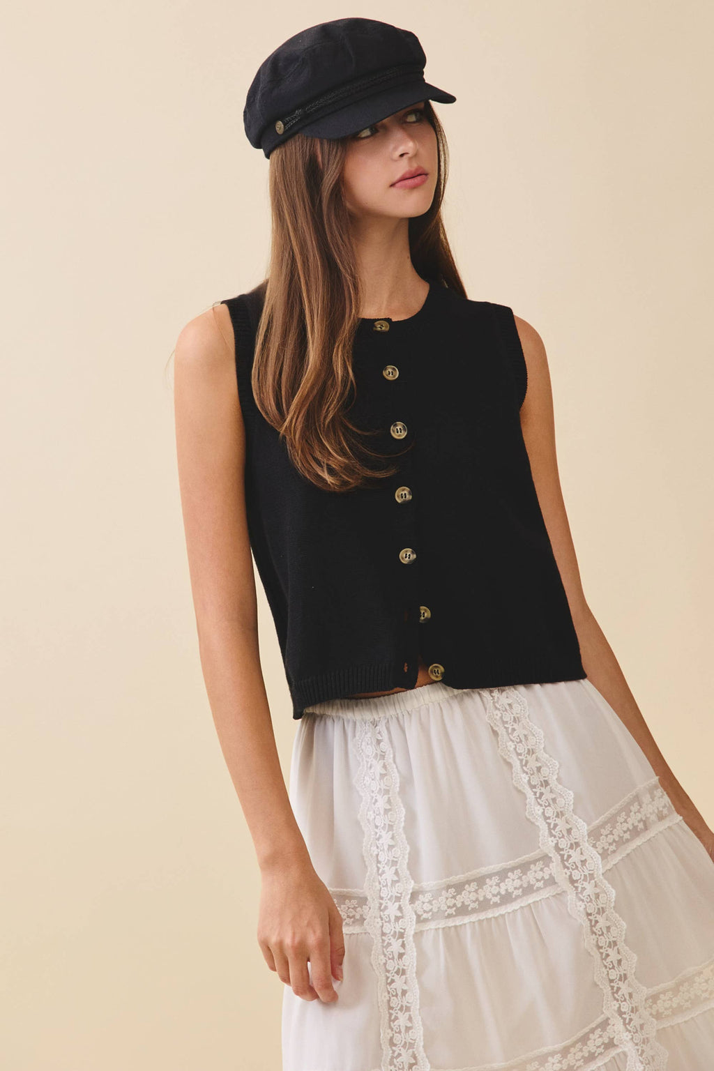 Button Front Knit Vest Top
