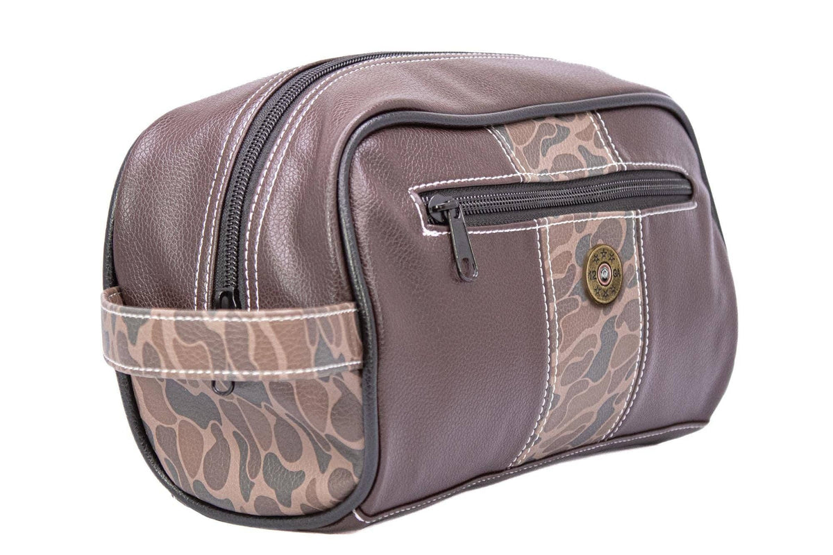 Shot Shell Brown Pebble Old School Camo Men's Toiletry Dopp Bag.