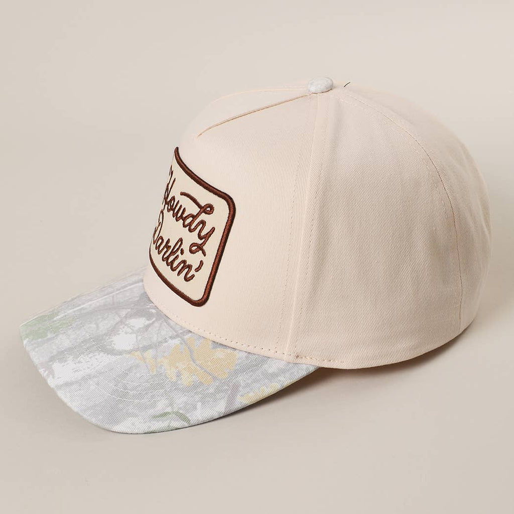 Howdy Darlin' Embroidered Patch Camo Brim Trucker Hat