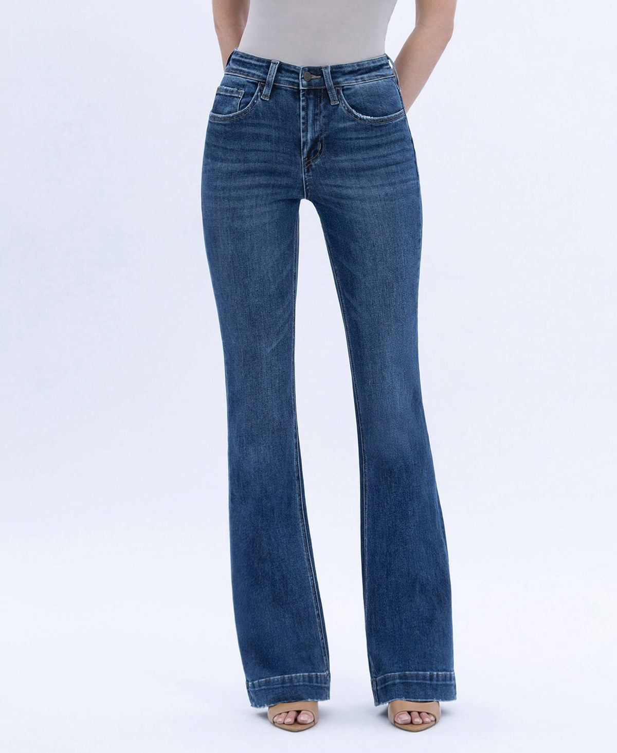Vervet HIGH RISE DARK WASH TROUSER HEM BOOTCUT