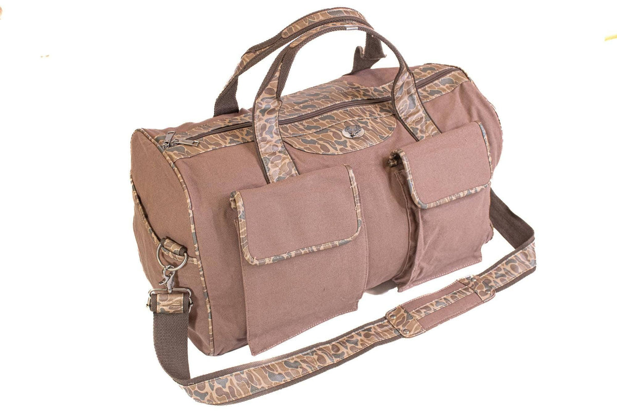 Buck Brown Waxed Canvas Old School Camo Weekender Bag.