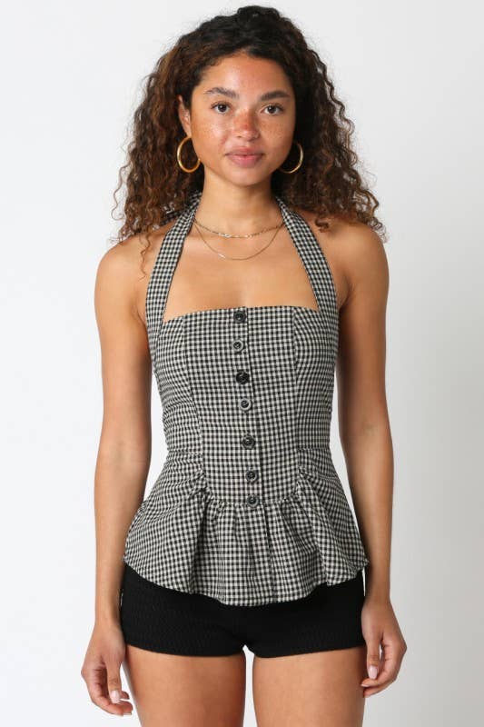 Briana Checkered Halter Top