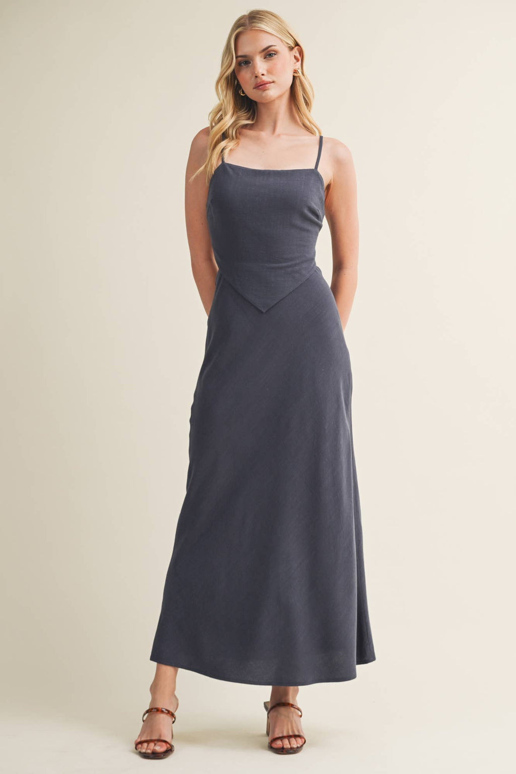 Square Neck Handkerchief Hem Top Dress