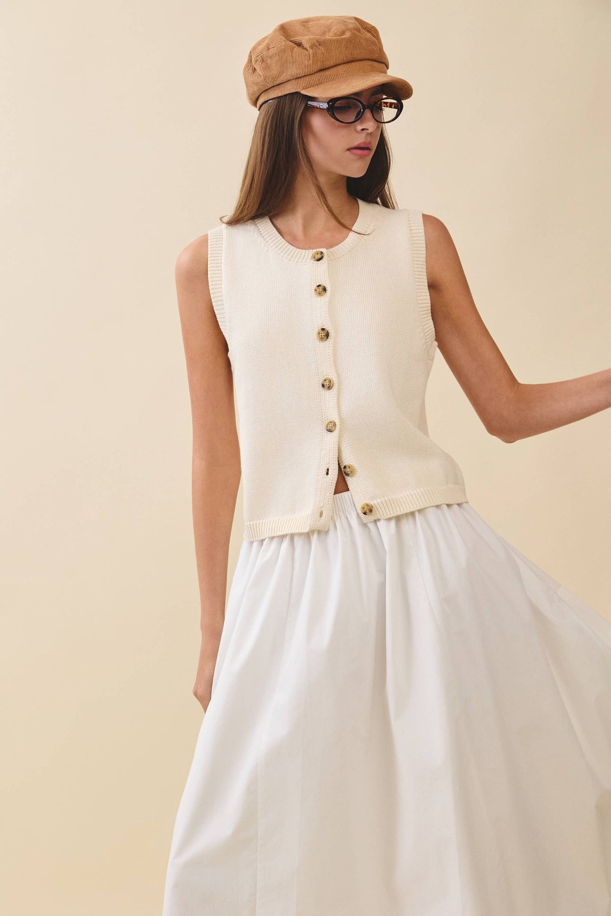 Button Front Knit Vest Top