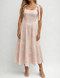 Embroidery Square Neck Midi Dress