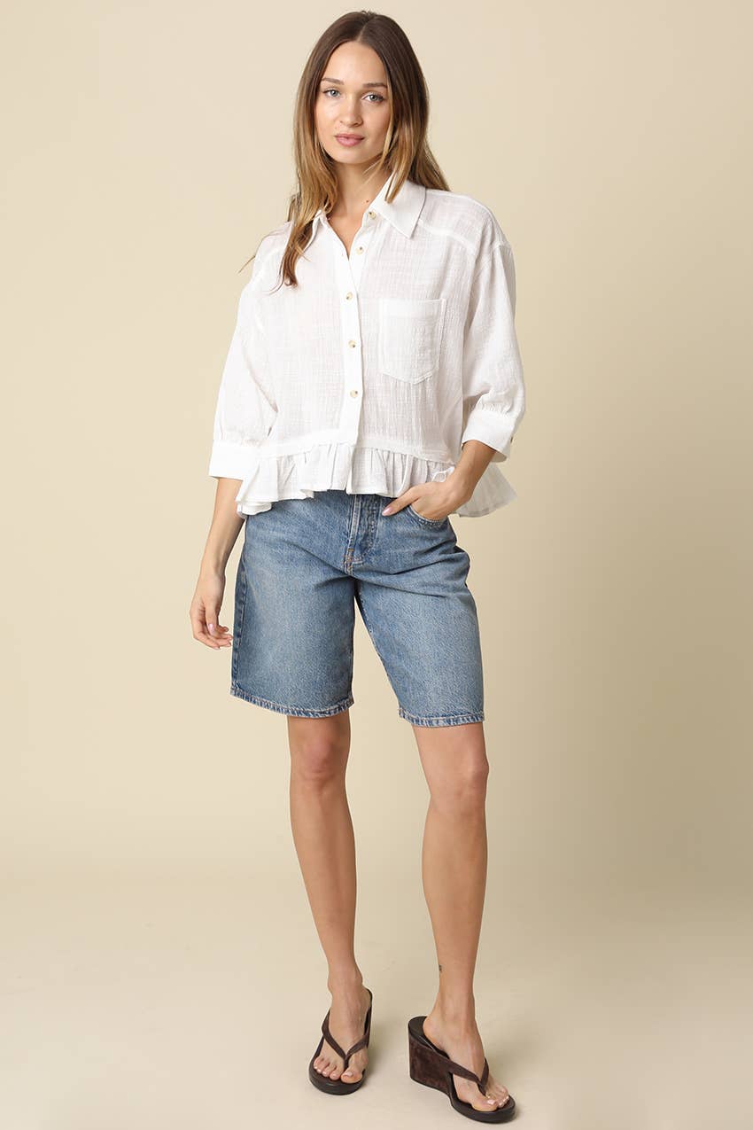Kali Button Front Ruffle Hem Top