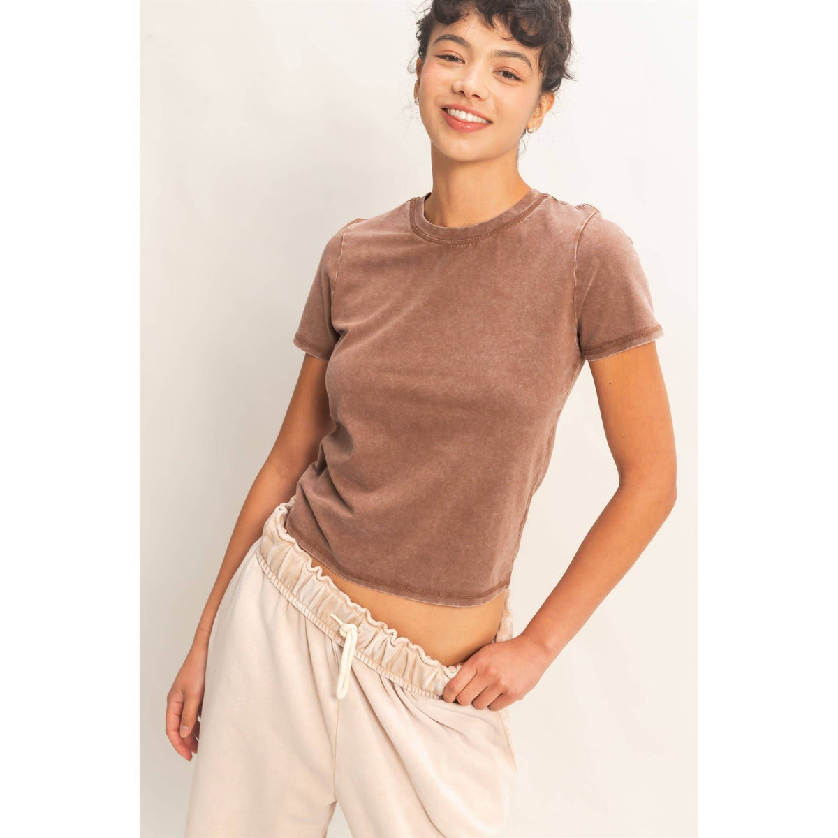 Mineral Washed Crew Neck Top