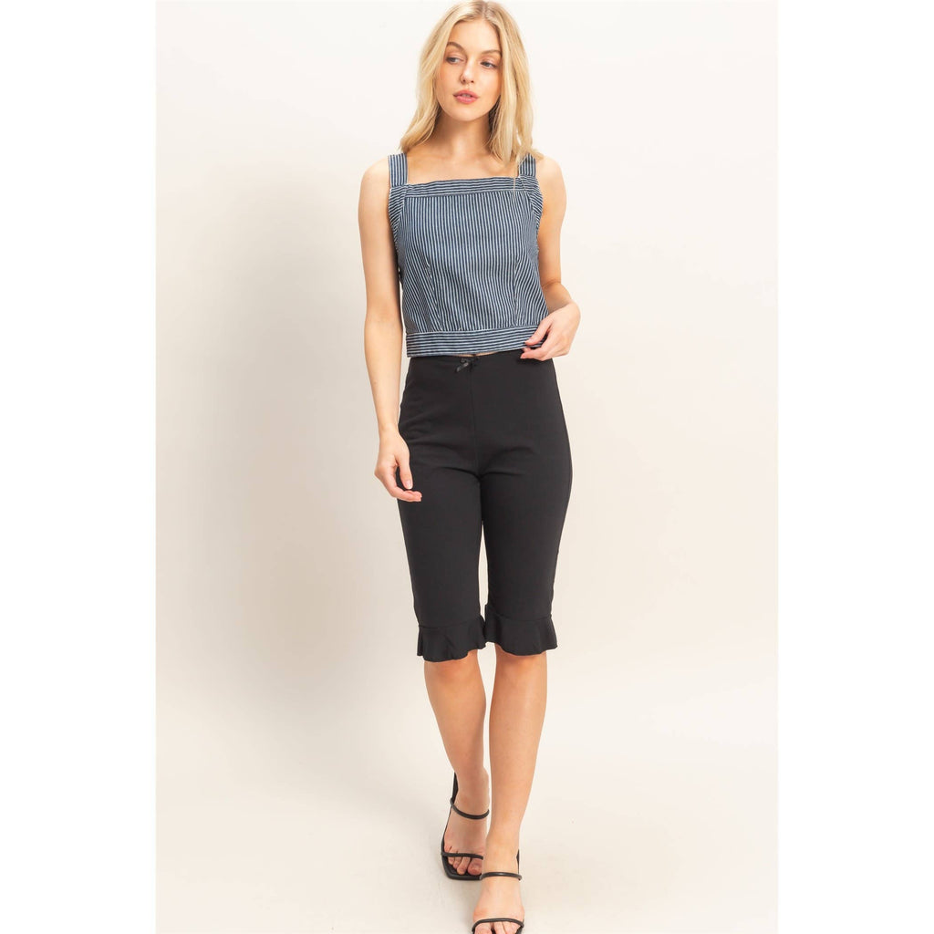 Square Neck Denim Back Tie Tank Top