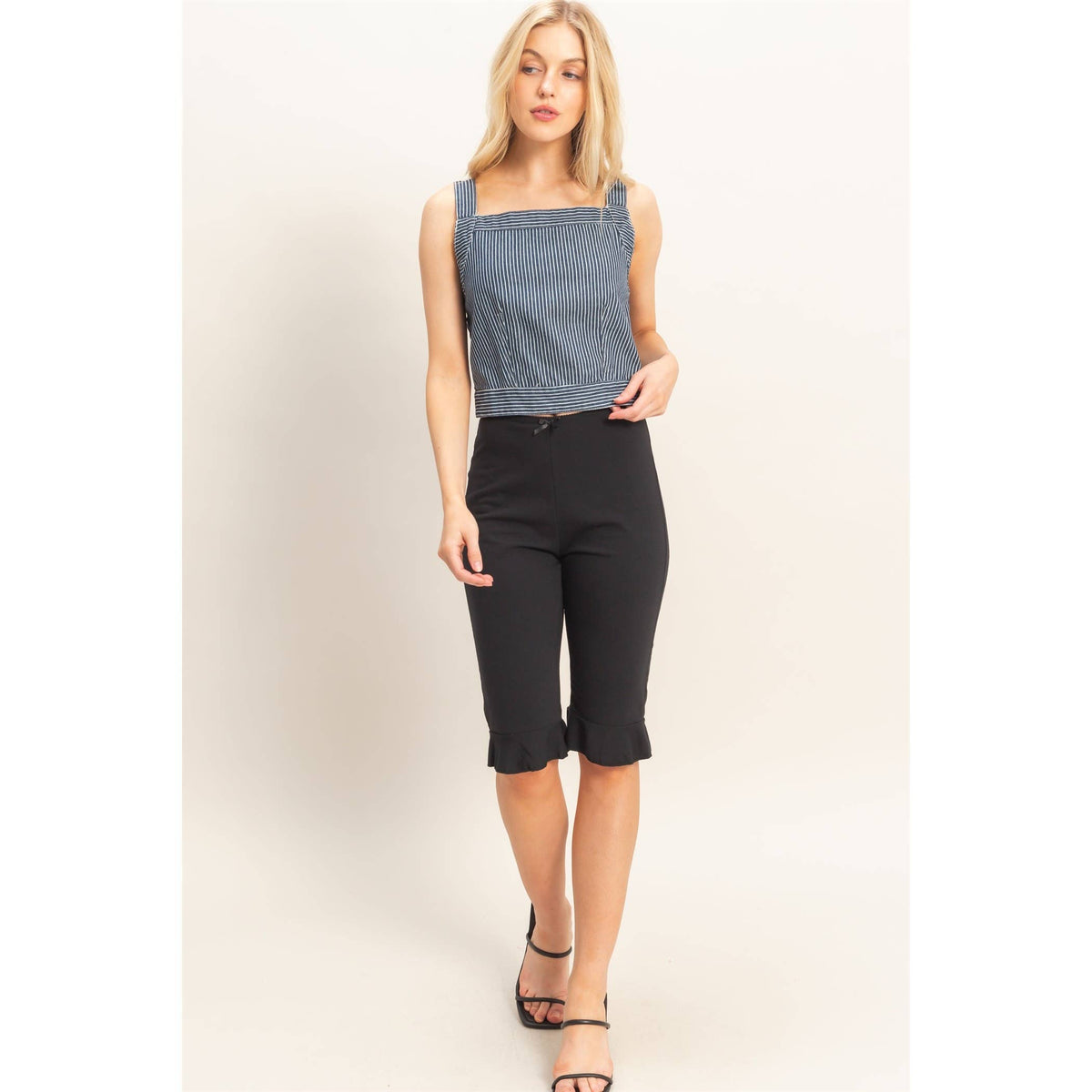 Square Neck Denim Back Tie Tank Top