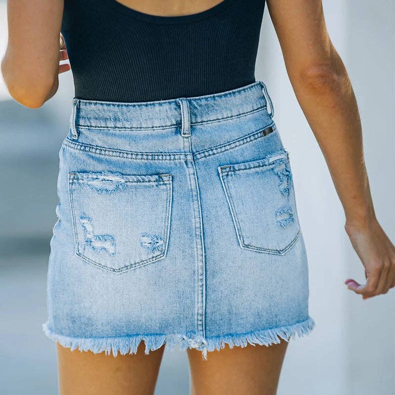 Distressed Denim Mini Skirt
