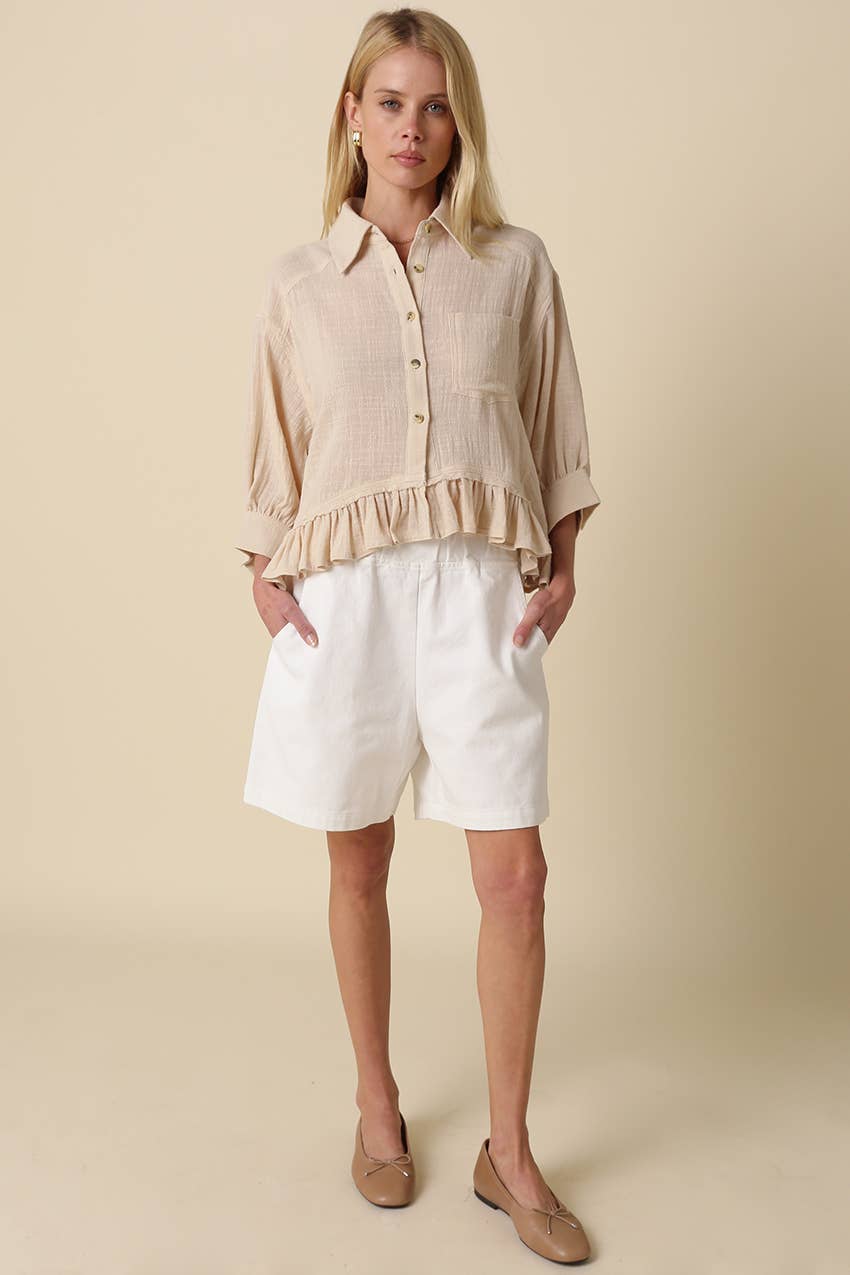 Kali Button Front Ruffle Hem Top