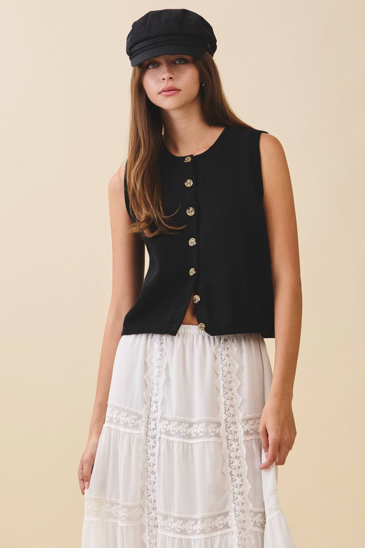 Button Front Knit Vest Top