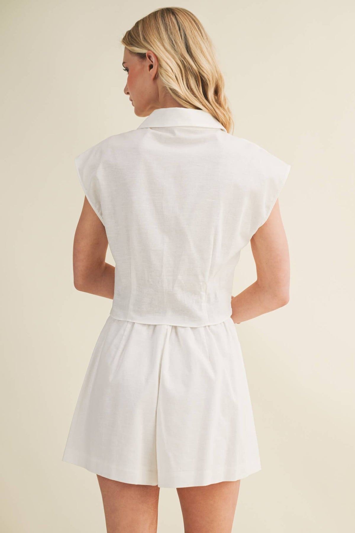Collared V-Neck Folded Waist Top