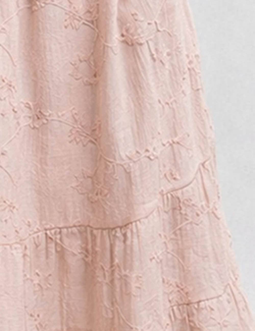 Embroidery Square Neck Midi Dress