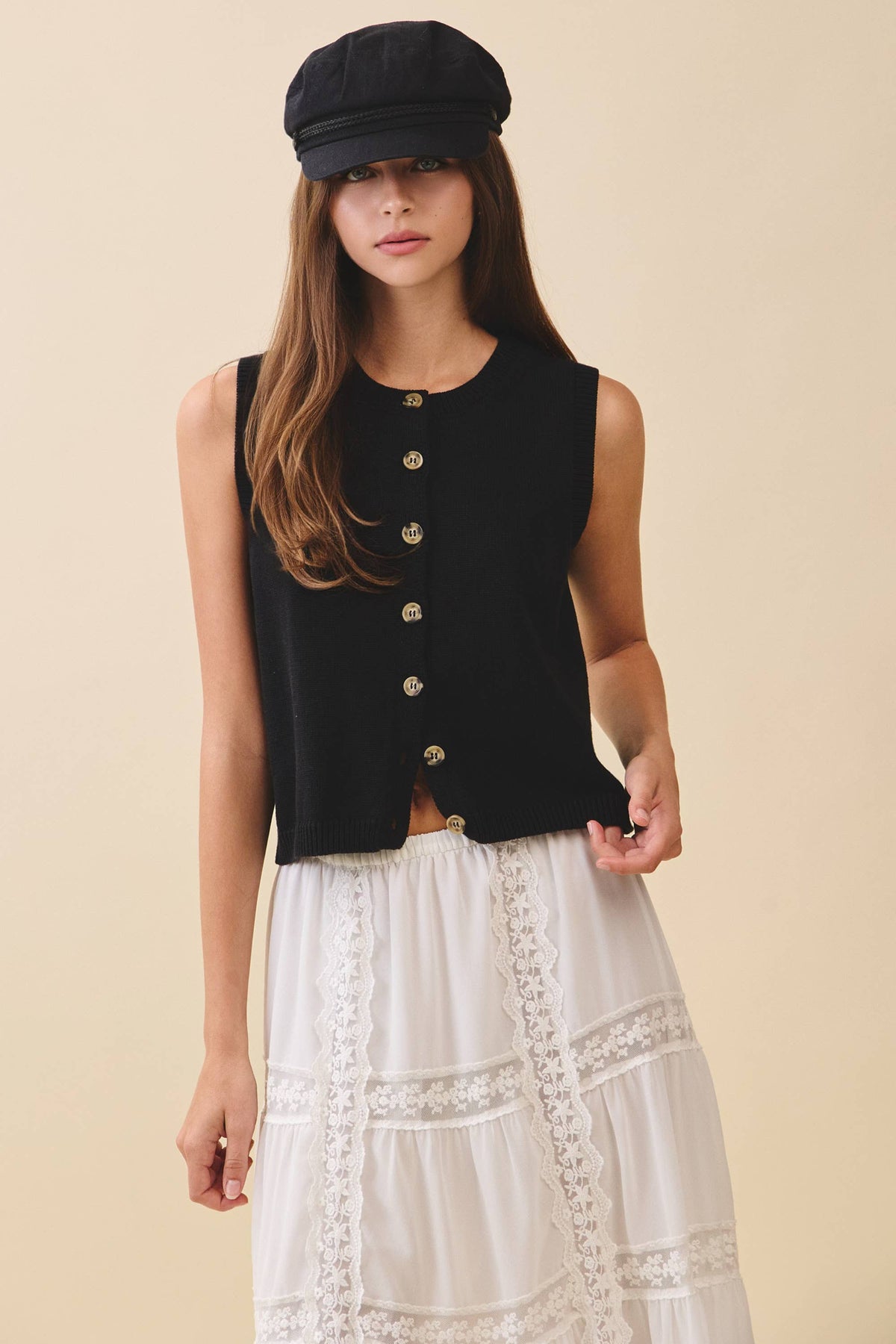 Button Front Knit Vest Top