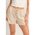 Taupe Striped Drawstring Waist Shorts