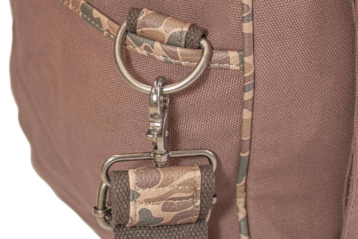 Mallard Brown Waxed Canvas Old School Camo Weekender Bag.