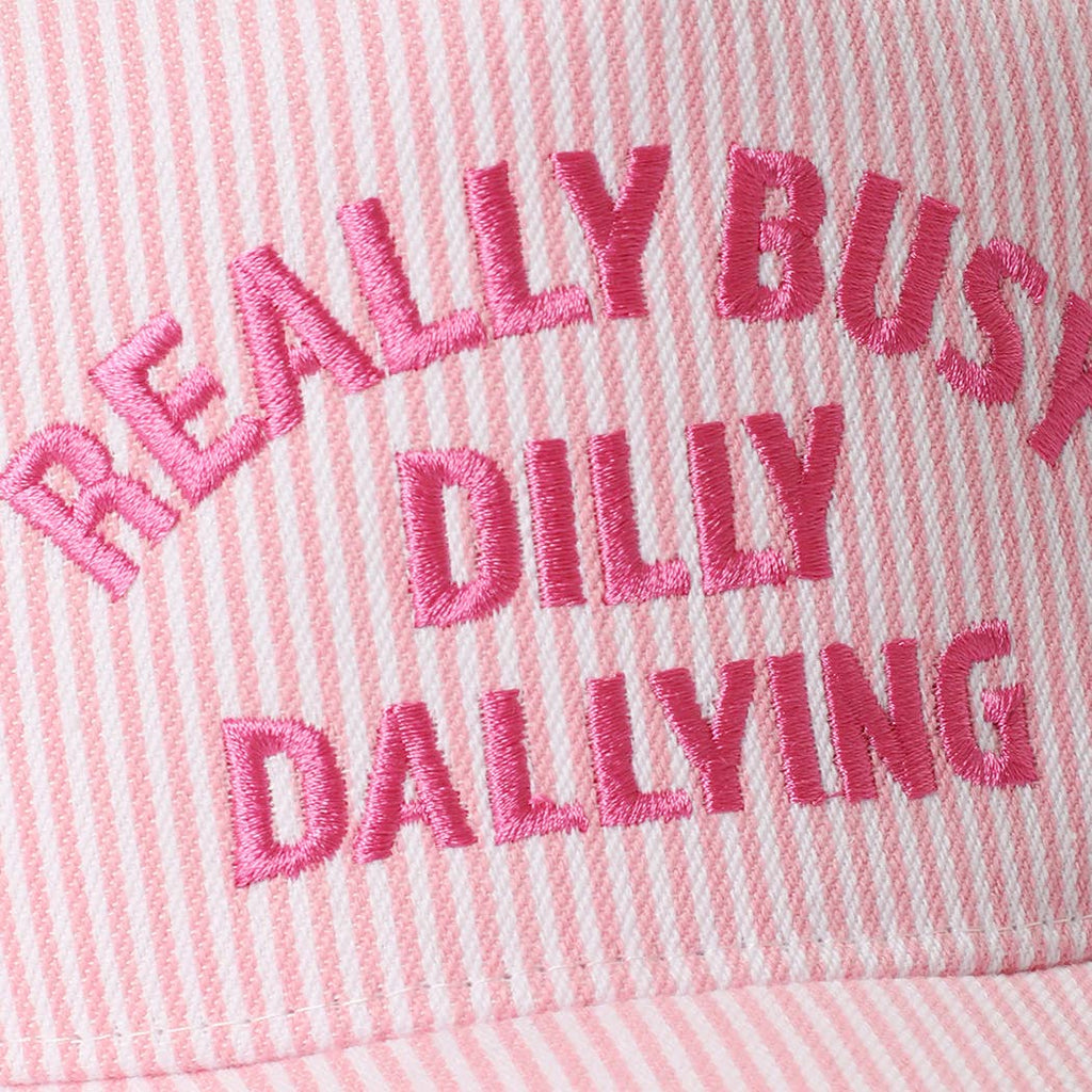 REALLY BUSY DILLY DALLYING Embroidered Seersucker Stripe Hat