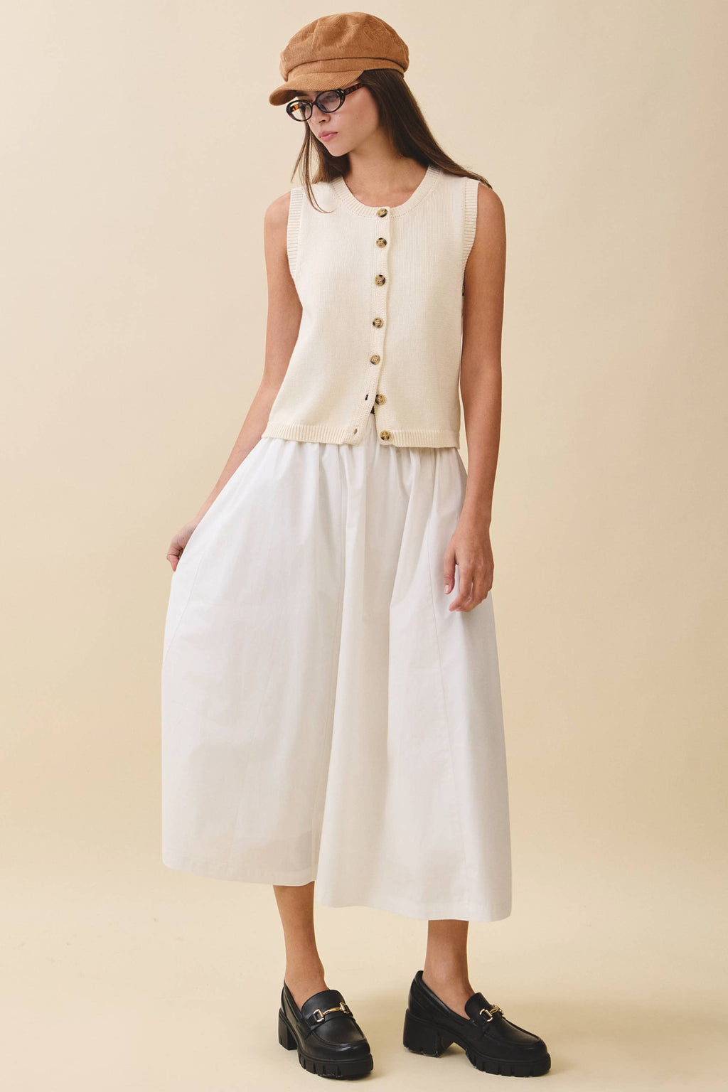 Button Front Knit Vest Top