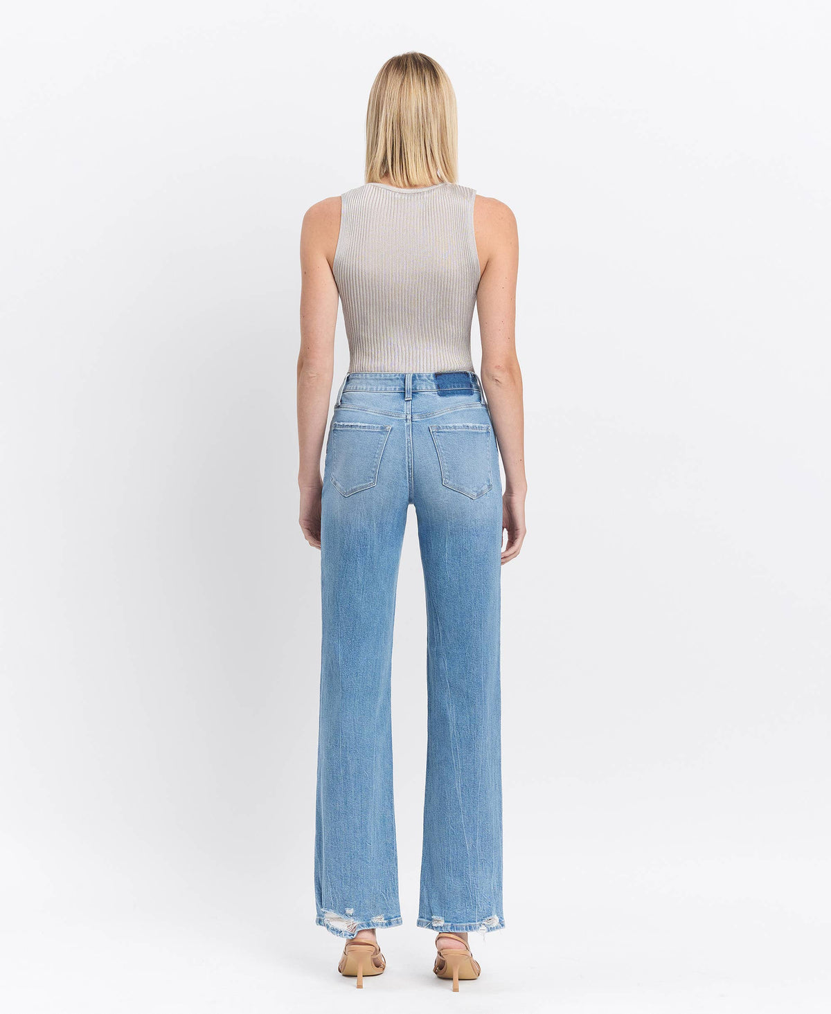 High Rise Distressed Slim Wide Jeans