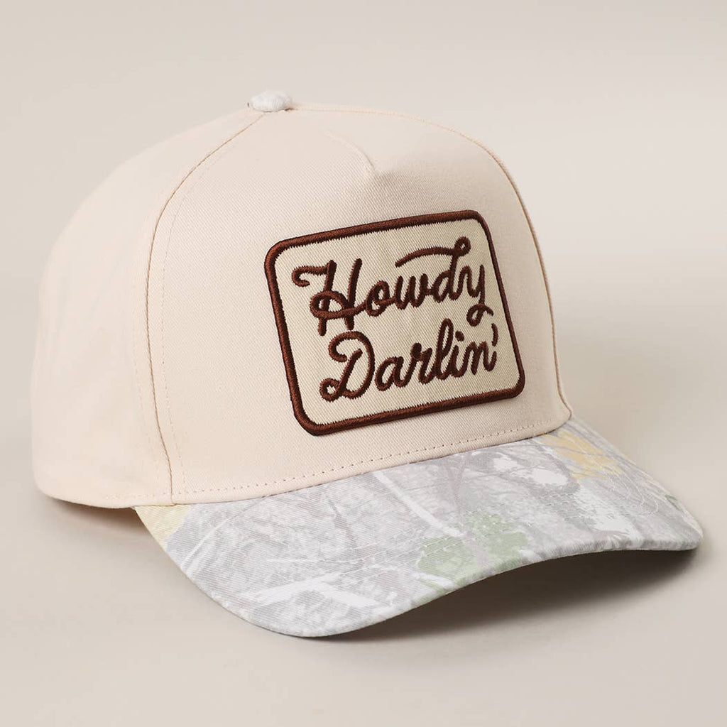 Howdy Darlin' Embroidered Patch Camo Brim Trucker Hat