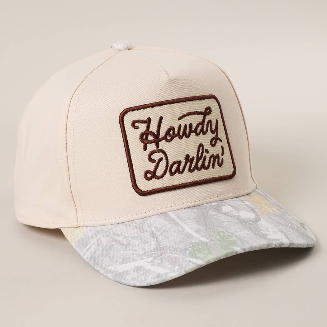 Howdy Darlin' Embroidered Patch Camo Brim Trucker Hat