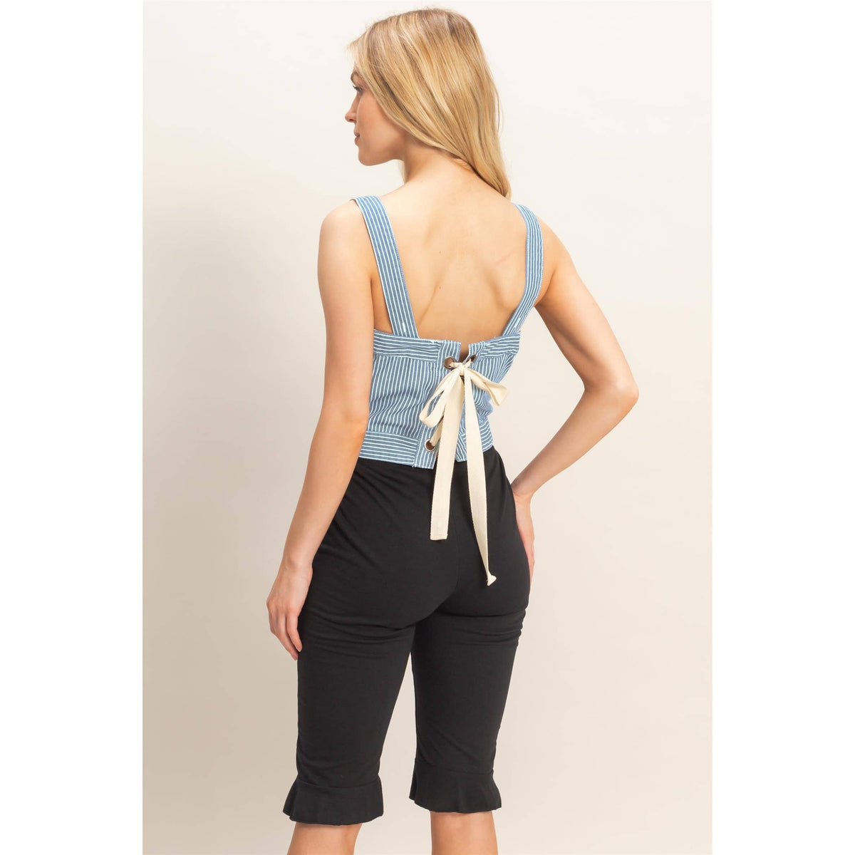 Square Neck Denim Back Tie Tank Top