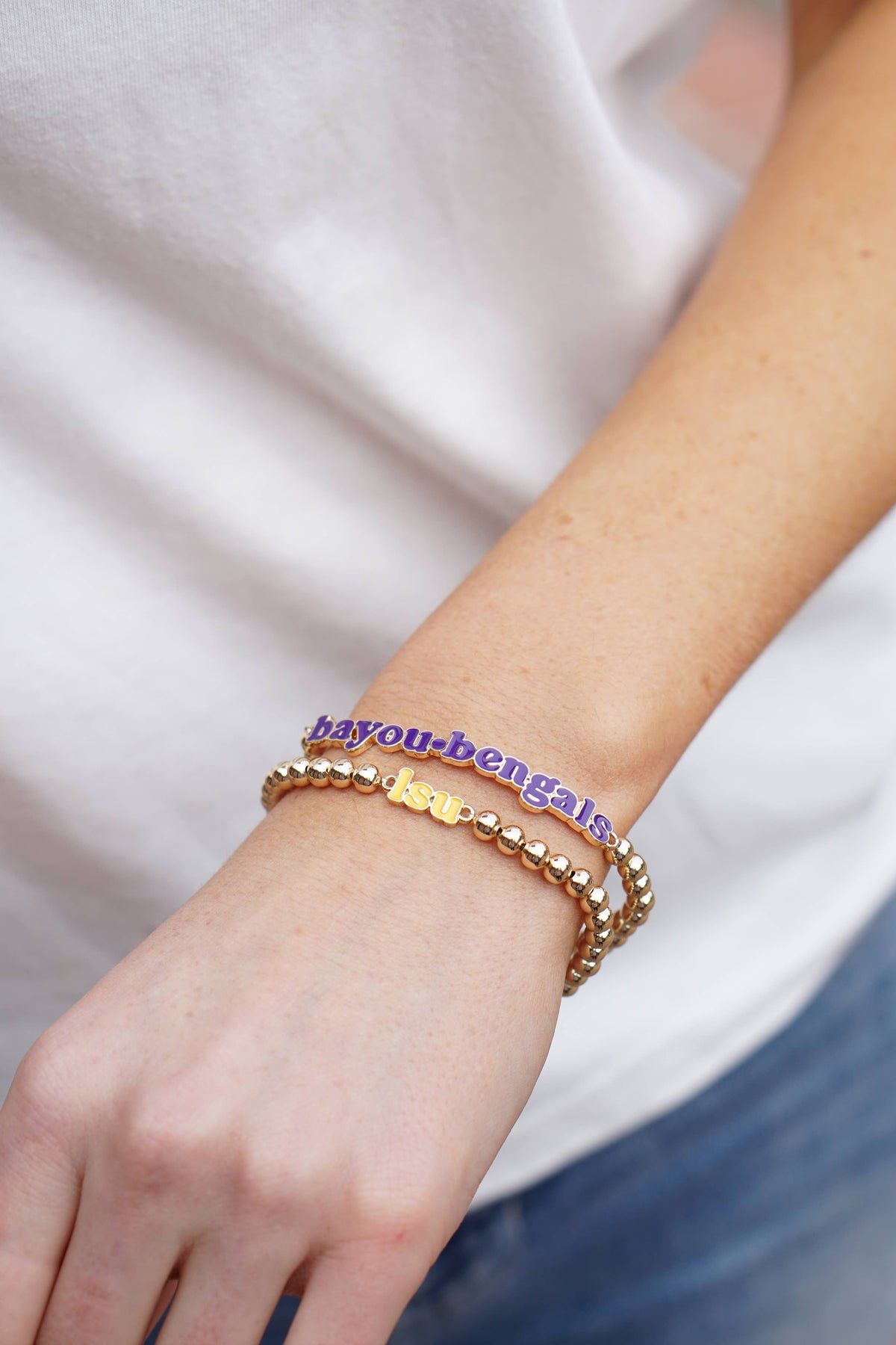 LSU Tigers Slogan Ball Bead Bracelet Set of 2