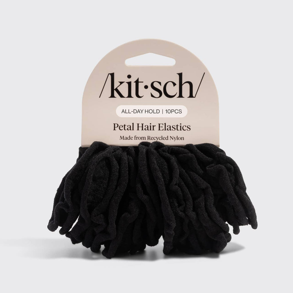 KITSCH Recycled Fabric Petal Hair Elastics 10pc Set - Black