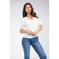 V-neck Button Down Puff Sleeve Blouse