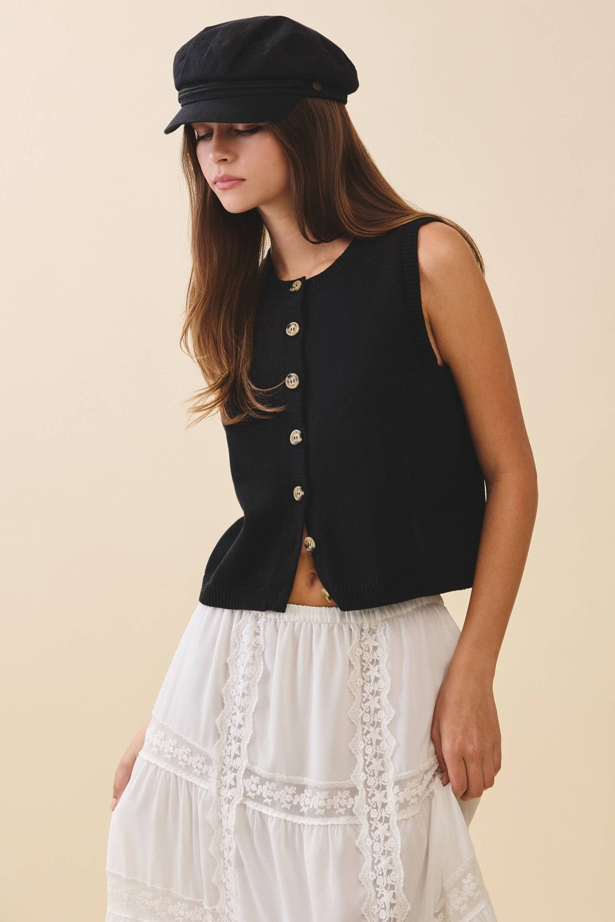 Button Front Knit Vest Top