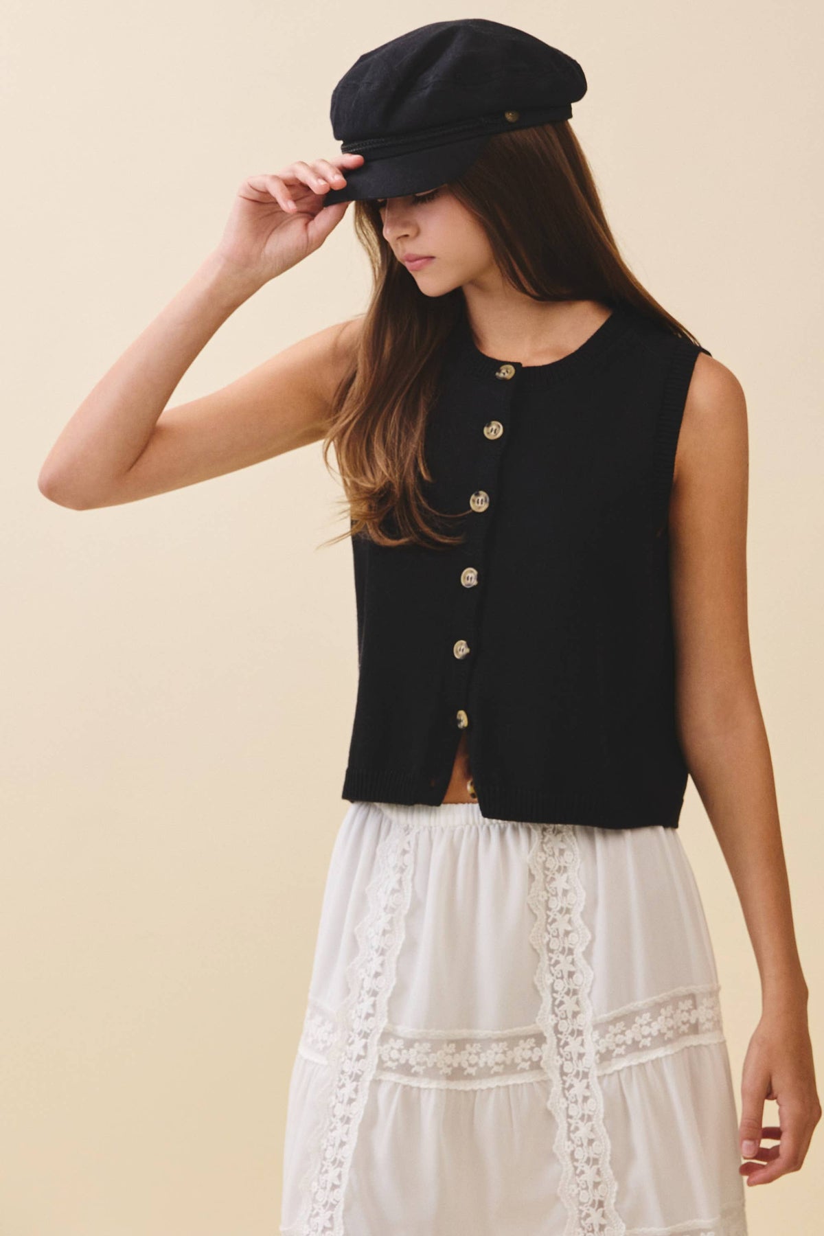 Button Front Knit Vest Top